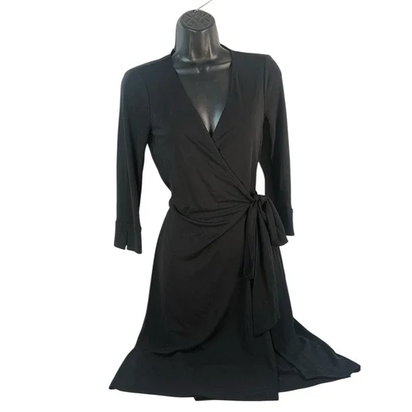 Diane Von Furstenberg Viscose Wrap Dress In Black Women's Size 4 - Picture 2 of 7